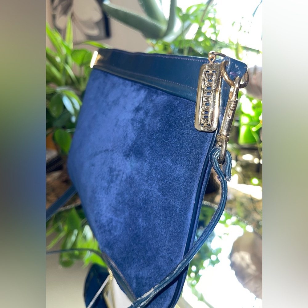 PIERRE BALMAIN VINTAGE Blue Suede Crossbody Bag. EUC